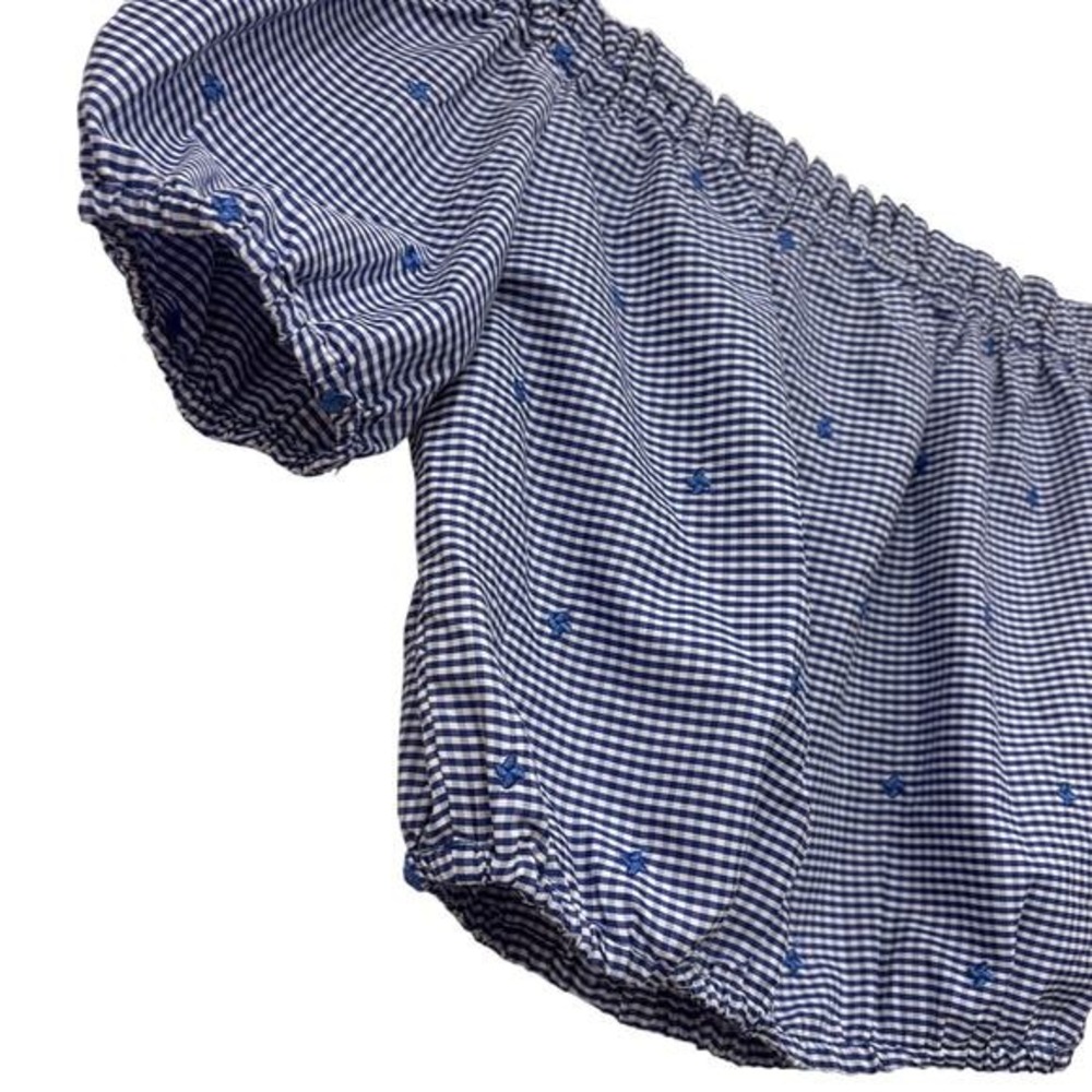 Alexis Gingham Embroidered Crop Top Size Small‎ Blouse Puff Short Sleeves - Picture 4 of 6